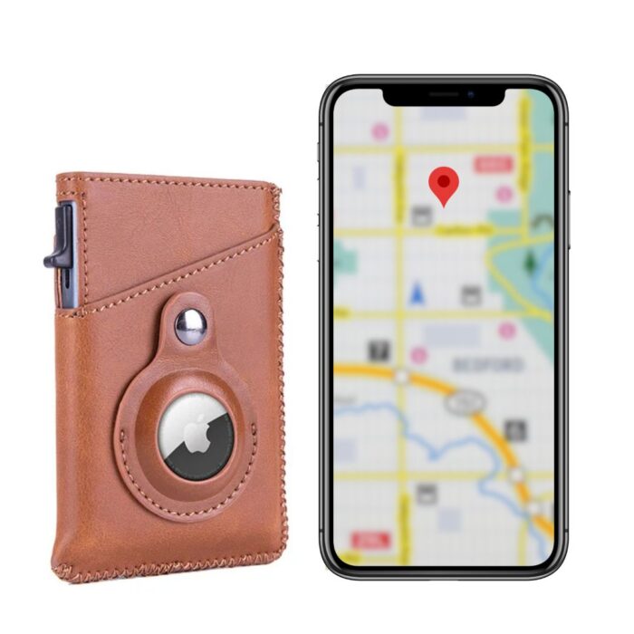 Brown Leather Slim Pop Up Airtag Card Holder